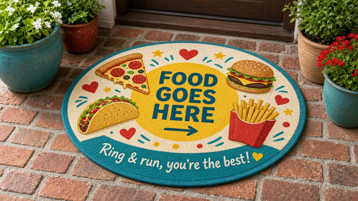 Food Goes Here doormat - Place Food Here food delivery mat