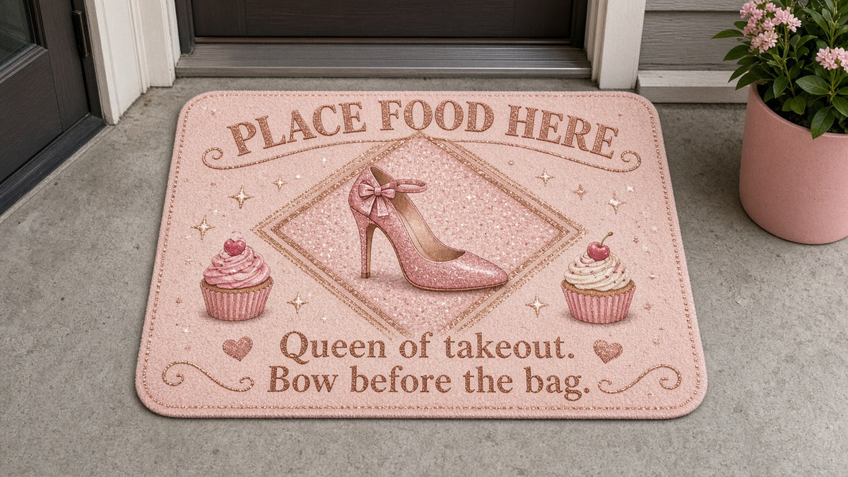 Queen of Takeout doormat - Place Food Here food delivery mat